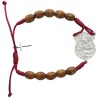 Bracelet dizainier réglable sur corde, grains en bois 7 mm, avec croix en métal. Différents Saints disponibles.