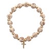 Bracelet sur elastique grains en bois Ø 8 mm et en hematite plaquage couleur doree avec croix couleur doree..