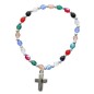 Bracelet sur élastique pour enfant, grains multicolores Ø 4 mm, avec croix..