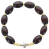 Bracelet dizainier sur élastique grains bois Ø 10 mm avec croix.