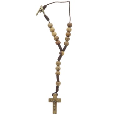 Dizainier de voiture, corde marron, grains bois Ø6 mm, croix bois..