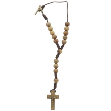 Dizainier de voiture, corde marron, grains bois Ø6 mm, croix bois..