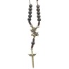 Dizainier de voiture, corde marron, grains plastique noir Ø8 mm, cœur Saint Michel métal, croix épée Saint Michel..