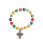 Bracelet sur élastique pour enfant, grains bois couleur assortie Ø 6.5 mm + croix métal.