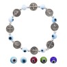 Bracelet sur elastique avec medaille de Saint Benoit en metal et grains en verre. VENDU PAR LOT DE 5 ASSORTIS.