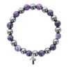 Bracelet sur elastique en hematite et pierre naturelle ou synthetique Ø 7 mm avec croix..