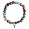 Bracelet sur elastique en hematite et pierre naturelle ou synthetique Ø 7 mm avec croix..