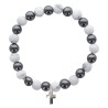 Bracelet sur elastique en hematite et pierre naturelle ou synthetique Ø 7 mm avec croix..