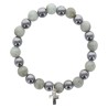 Bracelet sur elastique en hematite et pierre naturelle ou synthetique Ø 7 mm avec croix..