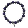 Bracelet sur elastique en hematite et pierre naturelle ou synthetique Ø 7 mm avec croix..