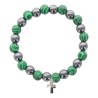 Bracelet sur elastique en hematite et pierre naturelle ou synthetique Ø 7 mm avec croix..