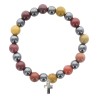 Bracelet sur elastique en hematite et pierre naturelle ou synthetique Ø 7 mm avec croix..