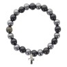 Bracelet sur elastique en hematite et pierre naturelle ou synthetique Ø 7 mm avec croix..