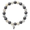 Bracelet sur elastique en hematite et pierre naturelle ou synthetique Ø 7 mm avec croix..