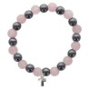 Bracelet sur elastique en hematite et pierre naturelle ou synthetique Ø 7 mm avec croix..