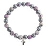 Bracelet sur elastique en hematite et pierre naturelle ou synthetique Ø 7 mm avec croix..