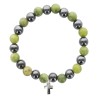 Bracelet sur elastique en hematite et pierre naturelle ou synthetique Ø 7 mm avec croix..