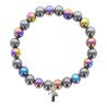 Bracelet sur elastique en hematite et pierre naturelle ou synthetique Ø 7 mm avec croix..