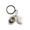Porte-clés médaille de saint Benoit en métal couleur argentée ouvrant H. 4,5 cm double résine.