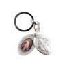 Porte-clés médaille de saint Benoit en métal couleur argentée ouvrant H. 4,5 cm double résine.