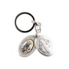 Porte-clés médaille de saint Benoit en métal couleur argentée ouvrant H. 4,5 cm double résine.