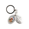 Porte-clés médaille de saint Benoit en métal couleur argentée ouvrant H. 4,5 cm double résine.