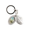 Porte-clés médaille de saint Benoit en métal couleur argentée ouvrant H. 4,5 cm double résine.