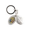 Porte-clés médaille de saint Benoit en métal couleur argentée ouvrant H. 4,5 cm double résine.