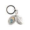 Porte-clés médaille de saint Benoit en métal couleur argentée ouvrant H. 4,5 cm double résine.