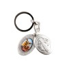 Porte-clés médaille de saint Benoit en métal couleur argentée ouvrant H. 4,5 cm double résine.