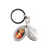 Porte-clés médaille de saint Benoit en métal couleur argentée ouvrant H. 4,5 cm double résine.