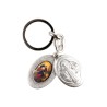 Porte-clés médaille de saint Benoit en métal couleur argentée ouvrant H. 4,5 cm double résine.