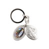 Porte-clés médaille de saint Benoit en métal couleur argentée ouvrant H. 4,5 cm double résine.