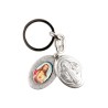 Porte-clés médaille de saint Benoit en métal couleur argentée ouvrant H. 4,5 cm double résine.