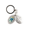 Porte-clés médaille de saint Benoit en métal couleur argentée ouvrant H. 4,5 cm double résine.