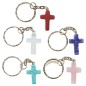 Porte-clés H. 2,3 cm imitation pierre en forme de croix couleur assortie - LOT DE 5 ASSORTIS..