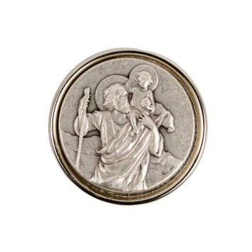 Plaque auto de saint Christophe Ø 3,5 cm en métal couleur argenté...
