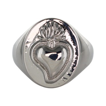 Bague réglable en laiton de couleur argentée de forme ovale H 1.7 cm avec la représentation de l EX-VOTO..