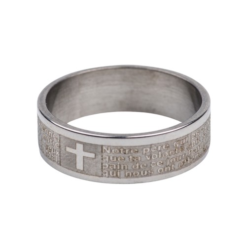 Bague en acier inoxydable avec prière « Notre Père ». Plusieurs tailles..