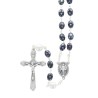 Chapelet grains ovale noir tacheté Ø 7 mm, chaine couleur argentée, longueur au cœur 38 cm, croix avec Christ...