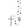 Chapelet grains cristal multicolore, Ø 5 mm sur chaine avec fermoir, croix métal. Livré en boite...