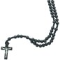 Chapelet sur corde, grains ronds noirs Ø6 mm avec fermoir, longueur jusqu’au cœur : 27 cm, croix en bois avec Christ...