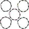 Bracelet sur élastique, grains ronds Ø 4 mm, pierre de lave naturelle & pierre synthétique, croix avec strass. Lot 5 assortis.
