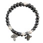 Bracelet chapelet a ressort grains hématite Ø 6 mm avec croix métal....