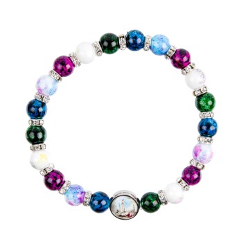 Bracelet sur élastique grains tachetés multicolores avec strass Ø 9 mm, résine V MIraculeuse......