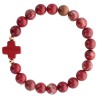 Bracelet sur élastique grains rond en pierre naturelle Ø 9 mm, avec croix. LOT DE 5 ASSORTIS.....