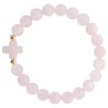 Bracelet sur élastique grains rond en pierre naturelle Ø 9 mm, avec croix. LOT DE 5 ASSORTIS.....