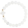 Bracelet sur élastique grains rond en pierre naturelle Ø 9 mm, avec croix. LOT DE 5 ASSORTIS.....