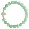 Bracelet sur élastique grains rond en pierre naturelle Ø 9 mm, avec croix. LOT DE 5 ASSORTIS.....