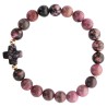 Bracelet sur élastique grains rond en pierre naturelle Ø 9 mm, avec croix. LOT DE 5 ASSORTIS.....